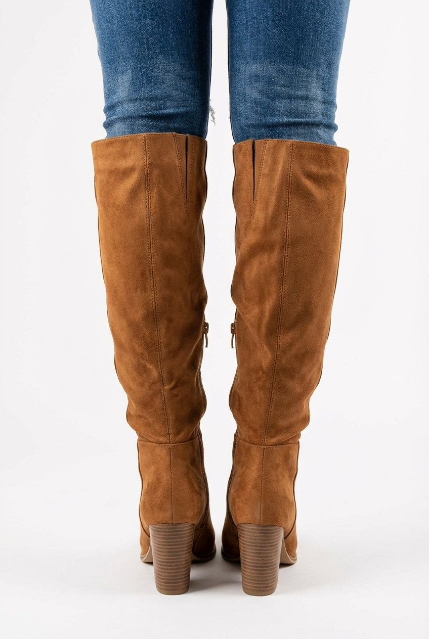 Botte haute marron Daim Synthétique Femme - Zip