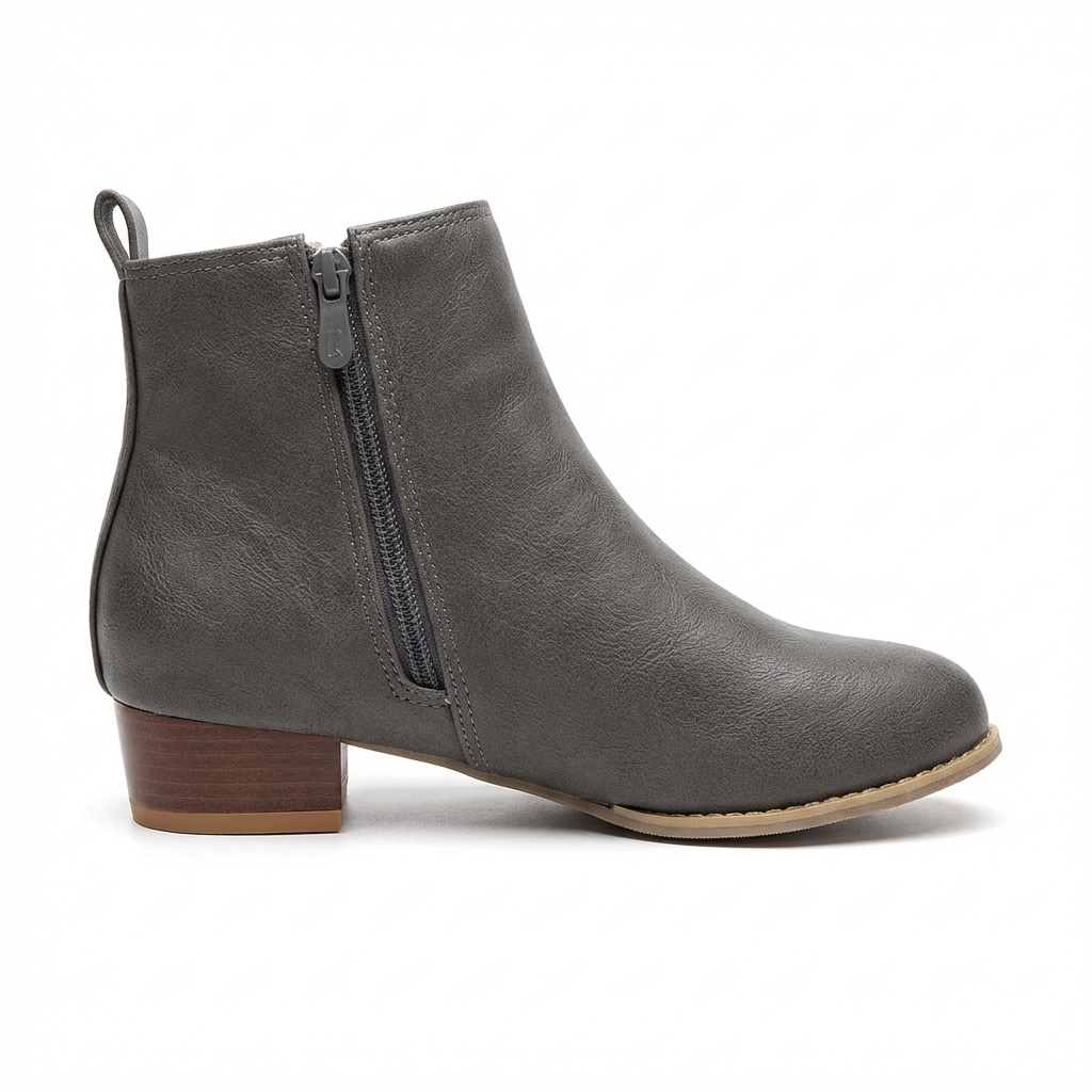 Santiag basse gris Simili Cuir Femme - Zip latéral, talon carré