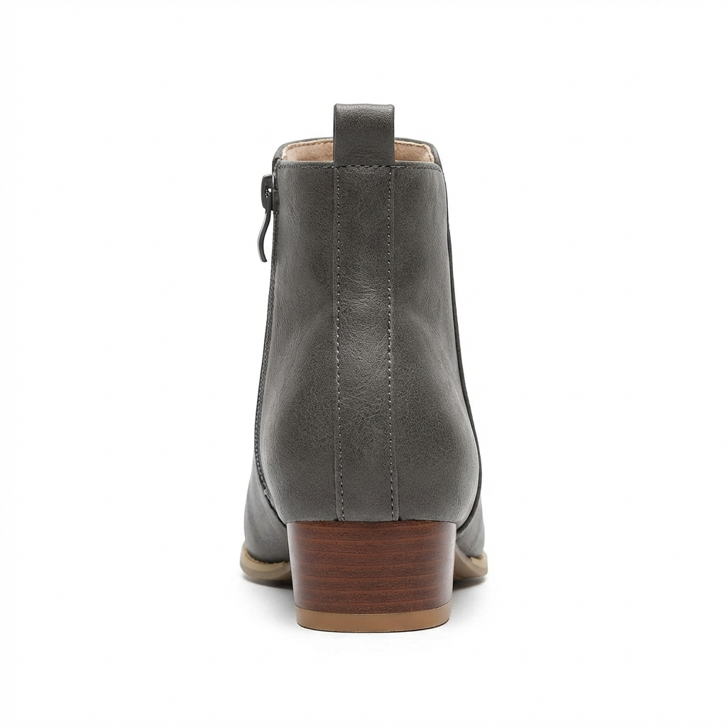 Santiag basse gris Simili Cuir Femme - Zip latéral, talon carré