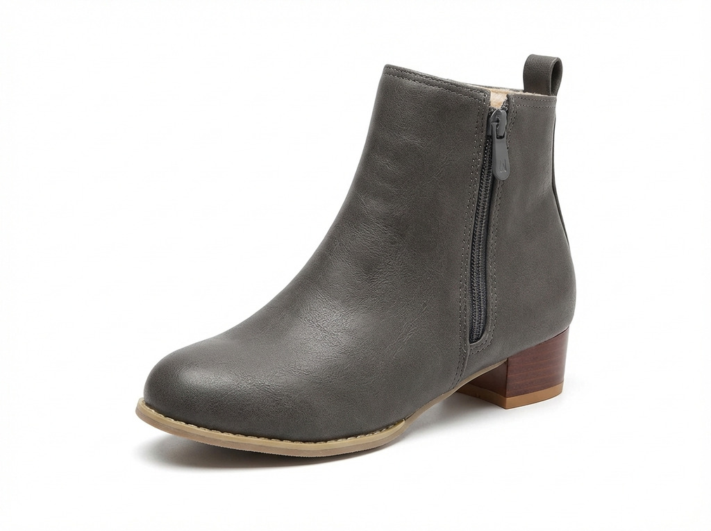 Santiag basse gris Simili Cuir Femme - Zip latéral, talon carré