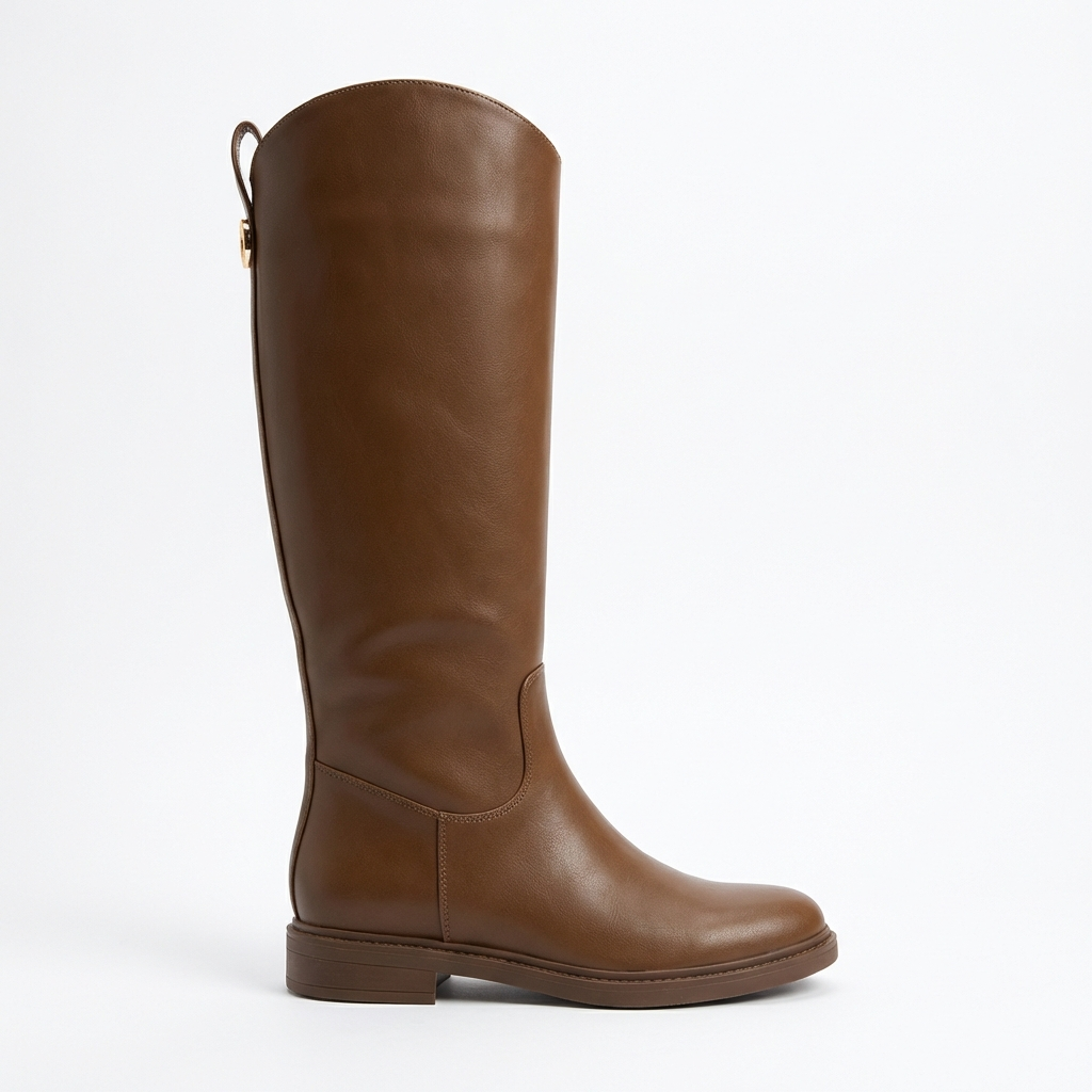 Botte haute marron Simili Cuir Femme - Style cowboy, boucle dorée