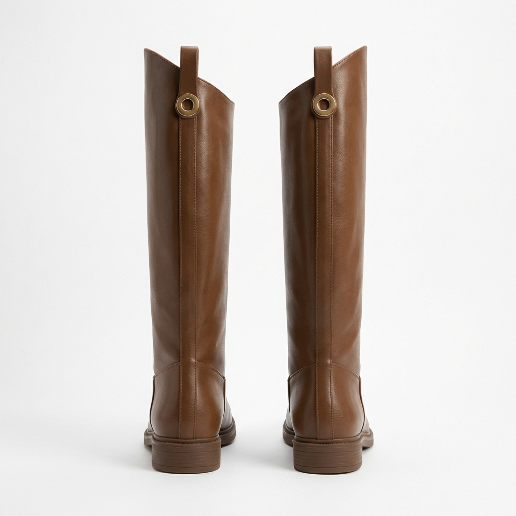 Botte haute marron Simili Cuir Femme - Style cowboy, boucle dorée