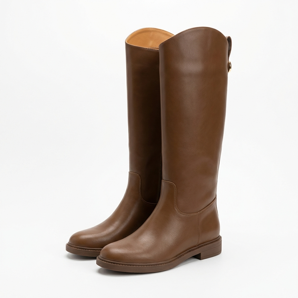 Botte haute marron Simili Cuir Femme - Style cowboy, boucle dorée