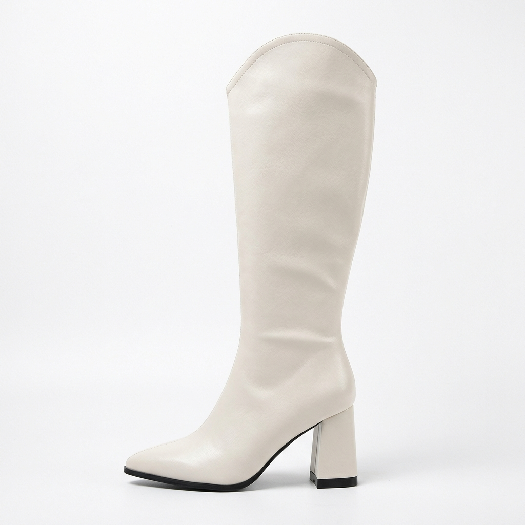 Botte haute blanc Simili Cuir Femme - Bout pointu