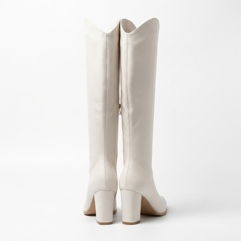 Botte haute blanc Simili Cuir Femme - Bout pointu