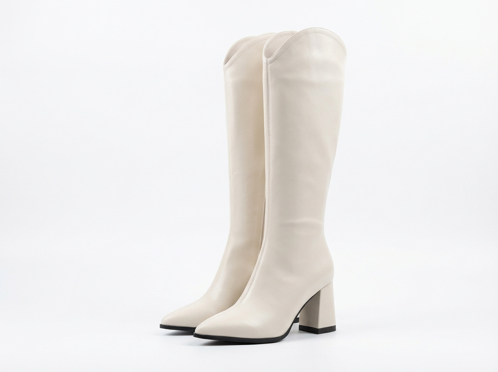 Botte haute blanc Simili Cuir Femme - Bout pointu