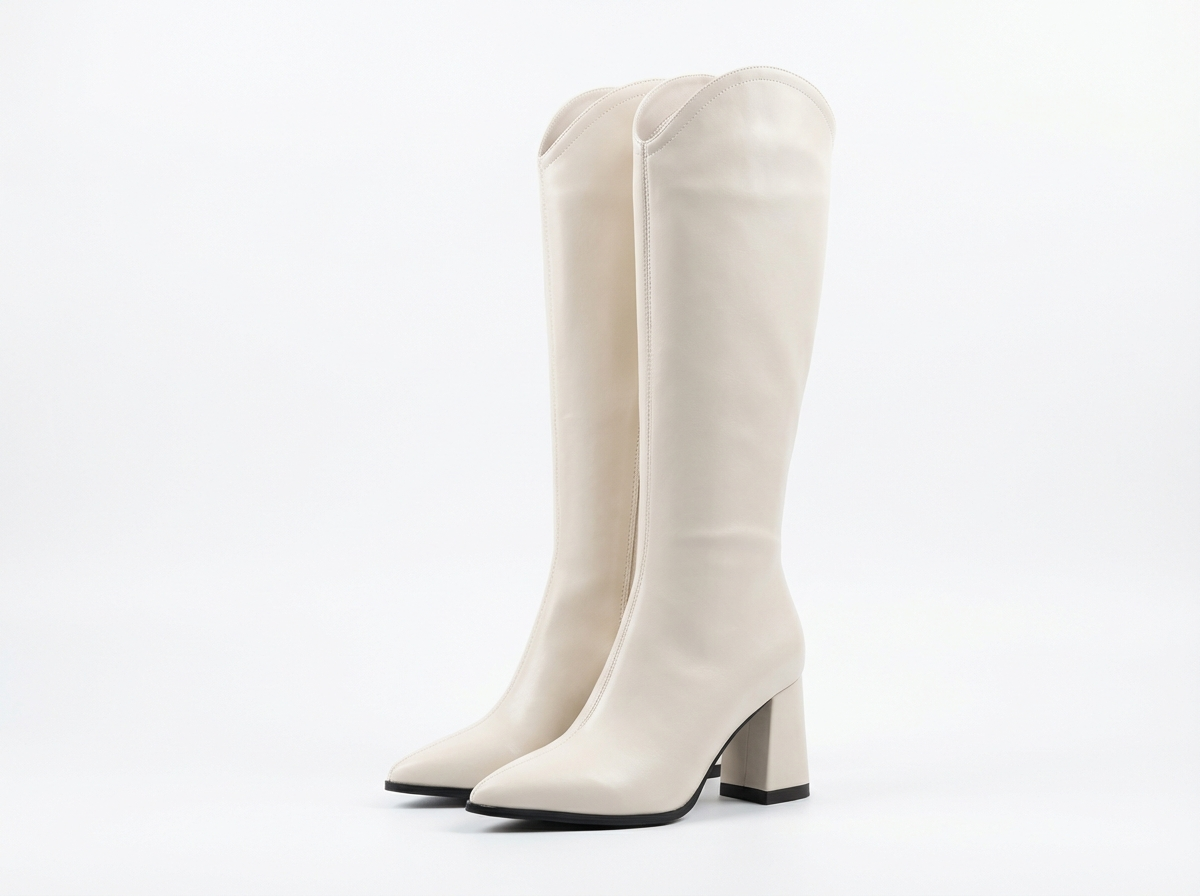 Botte haute blanc Simili Cuir Femme - Bout pointu
