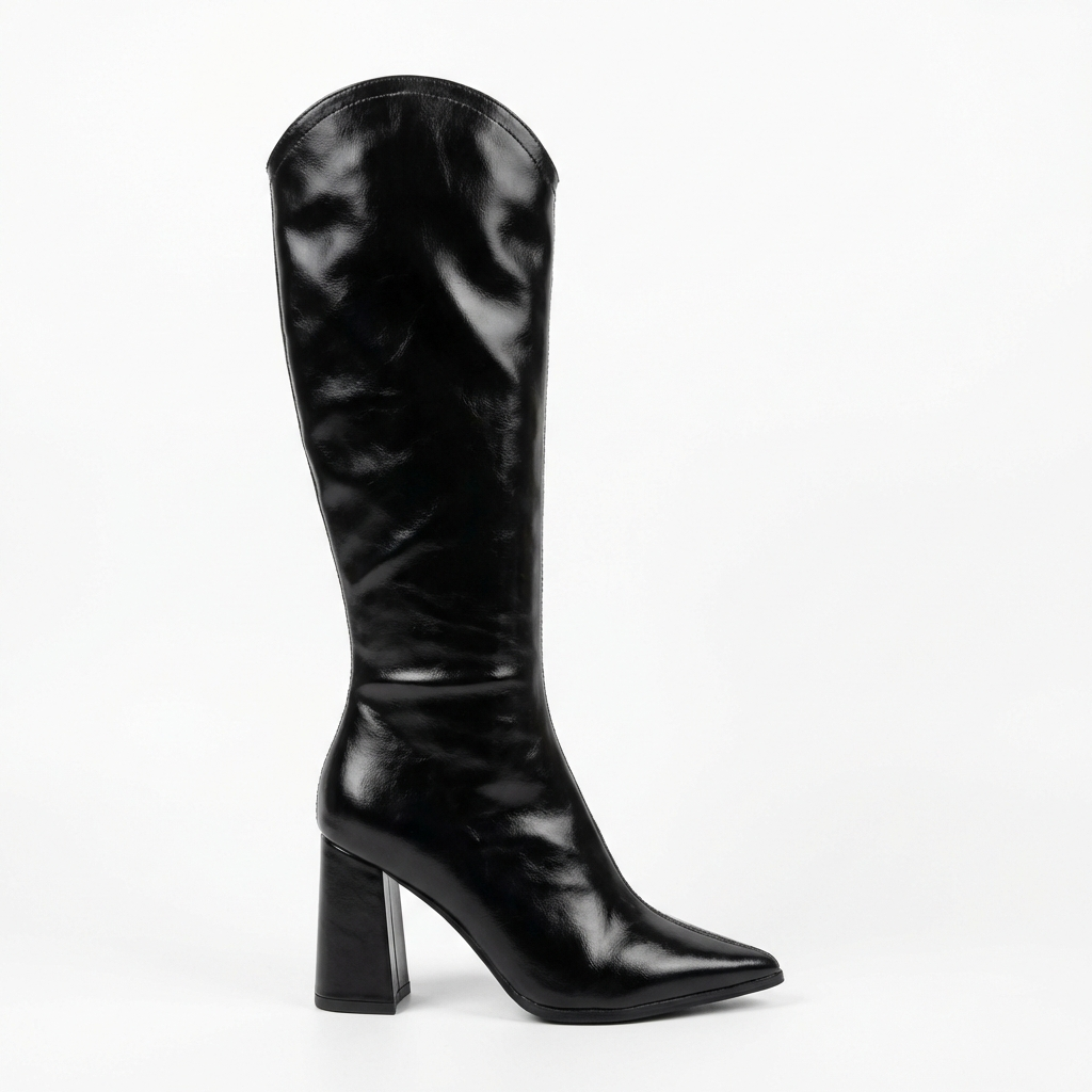Botte haute noir Simili Cuir Femme - Bout pointu