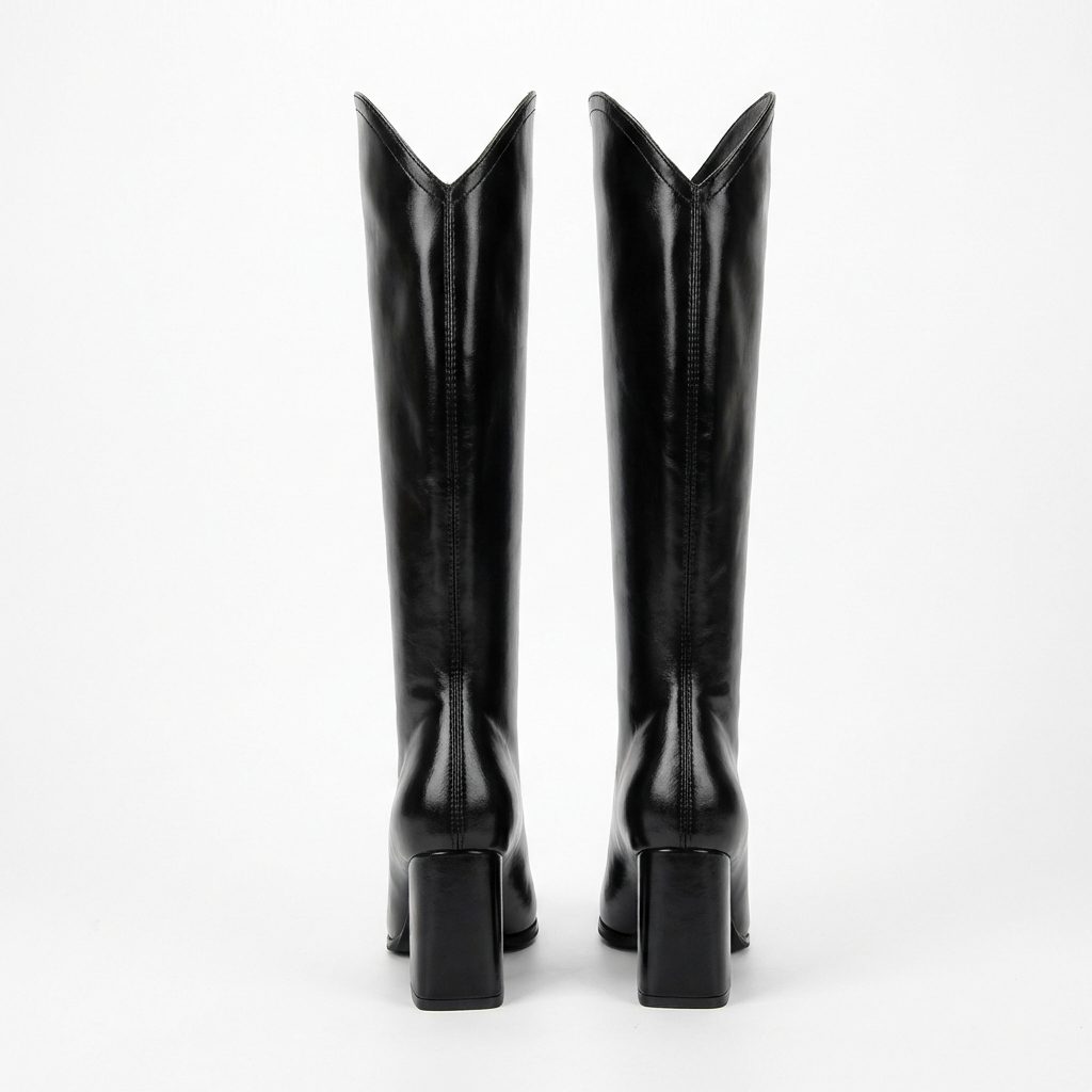 Botte haute noir Simili Cuir Femme - Bout pointu