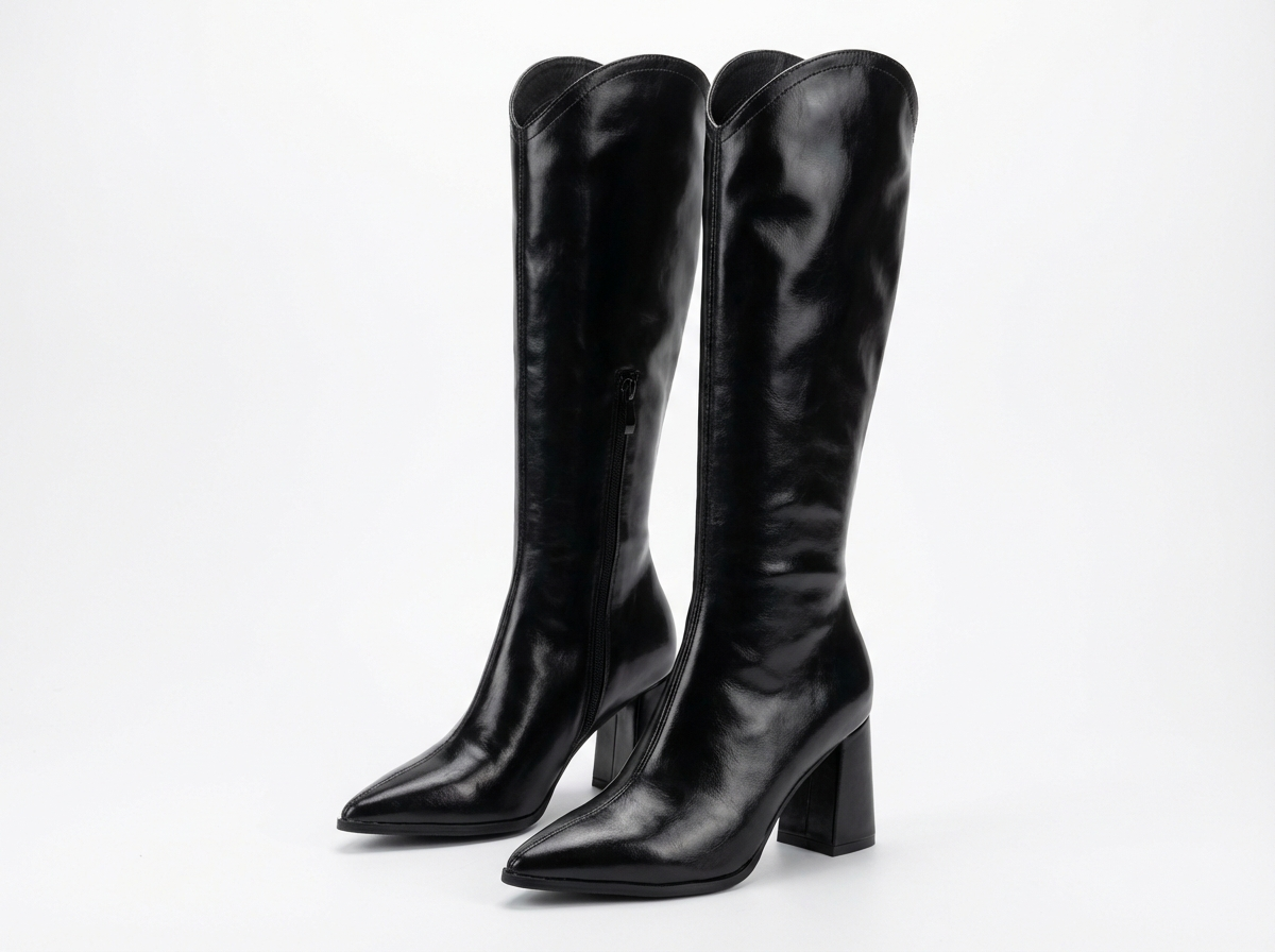 Botte haute noir Simili Cuir Femme - Bout pointu