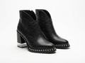 Santiag mi-haute noir Simili Cuir Femme - Broderies western, clous