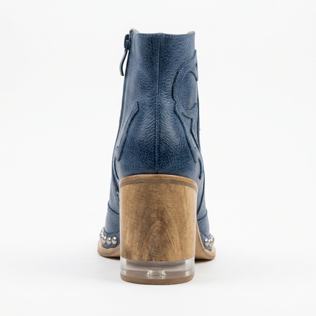 Santiag basse bleu Simili Cuir Femme - Bout arrondi, talon bloc