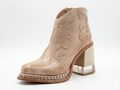 Santiag basse beige Simili Cuir Femme - Talon épais, clous