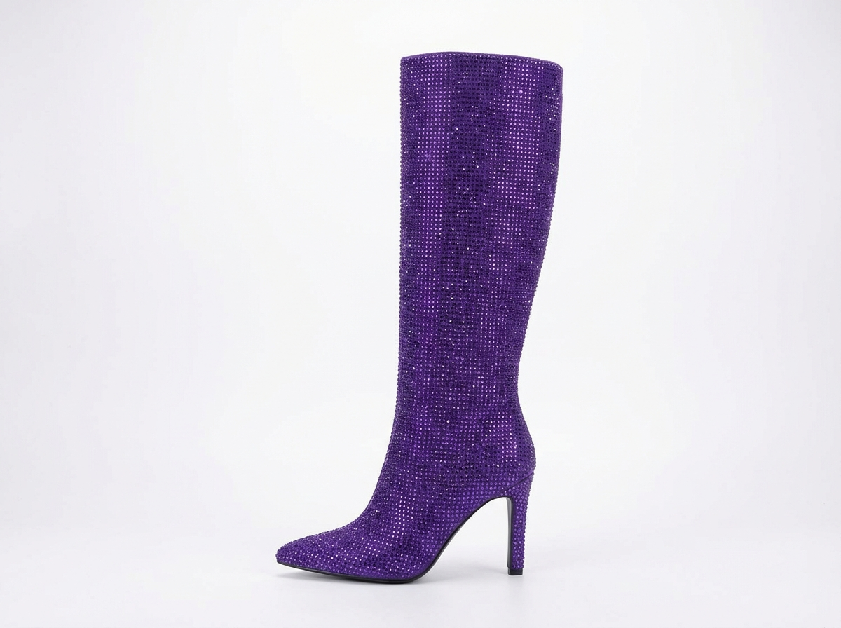 Botte haute violet Daim Synthétique Femme - Style cowboy, étincelant