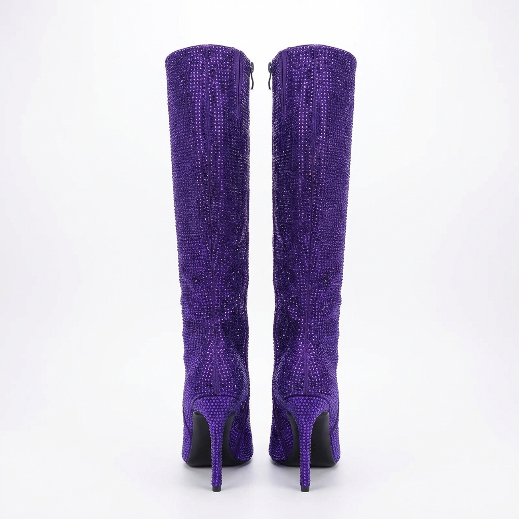 Botte haute violet Daim Synthétique Femme - Style cowboy, étincelant