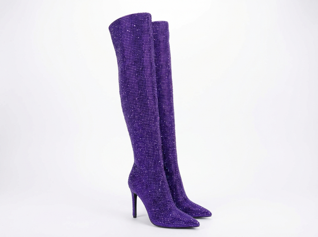 Botte haute violet Daim Synthétique Femme - Style cowboy, étincelant