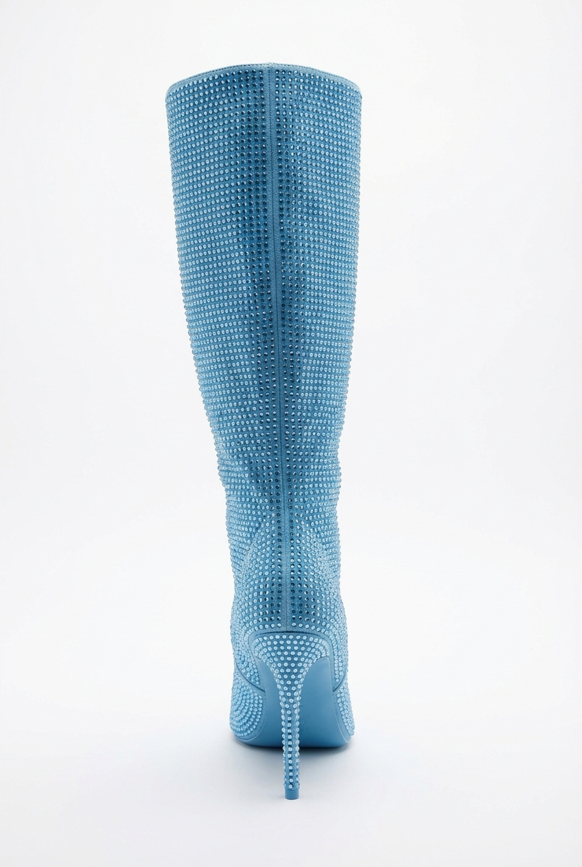 Botte haute bleu Daim Synthétique Femme - Pailletée, bout pointu