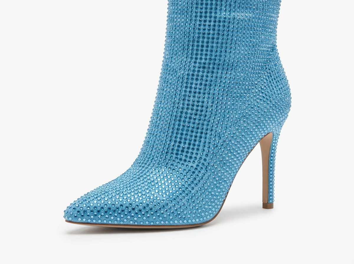 Botte haute bleu Daim Synthétique Femme - Pailletée, bout pointu