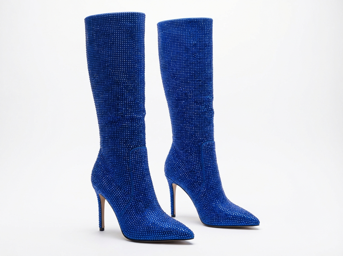 Botte haute bleu Daim Synthétique Femme - Scintillant, talon aiguille