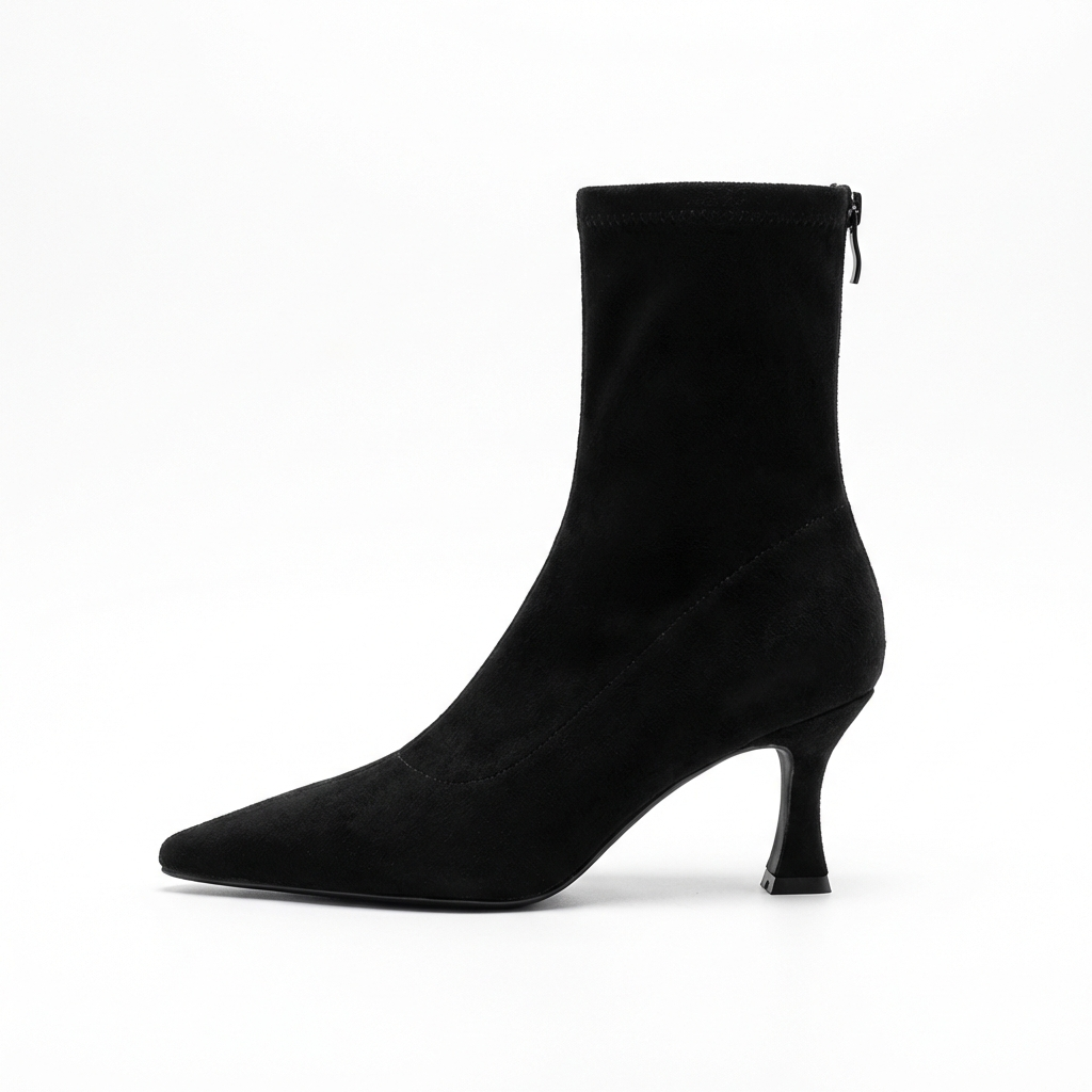 Bottine noir Daim Femme - Style cowboy, talon incurvé