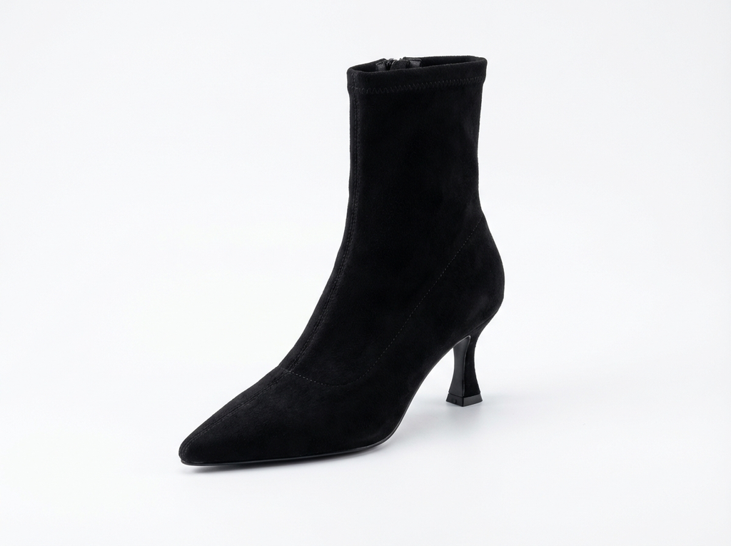 Bottine noir Daim Femme - Style cowboy, talon incurvé