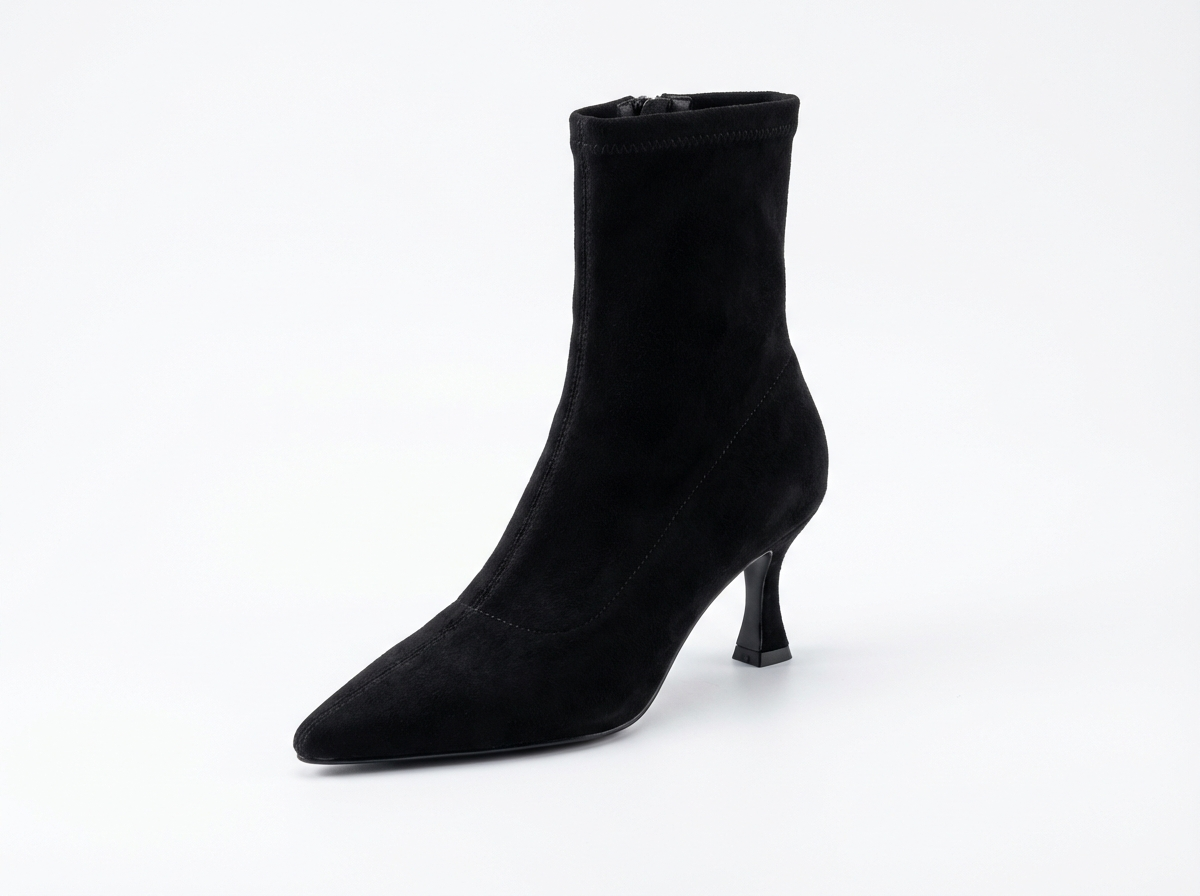 Bottine noir Daim Femme - Style cowboy, talon incurvé