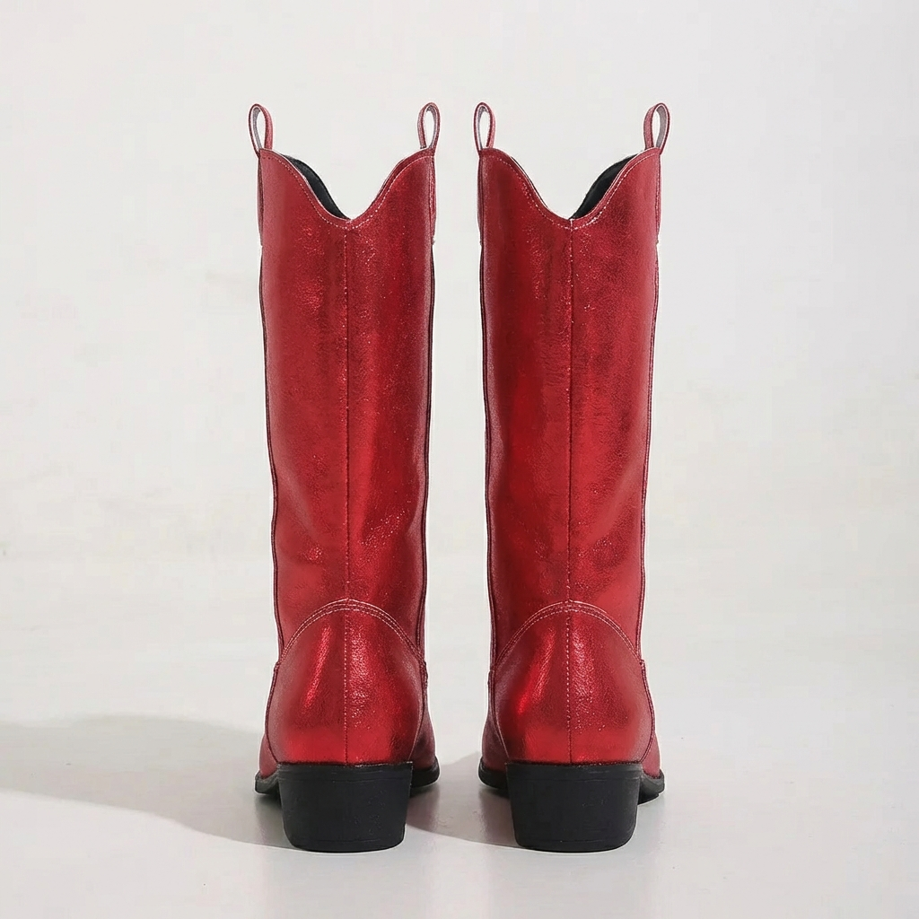Santiag mi-haute rouge Simili Cuir Femme - Broderies western