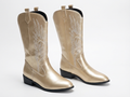 Santiag mi-haute doré Simili Cuir Femme - Broderies, style cowboy