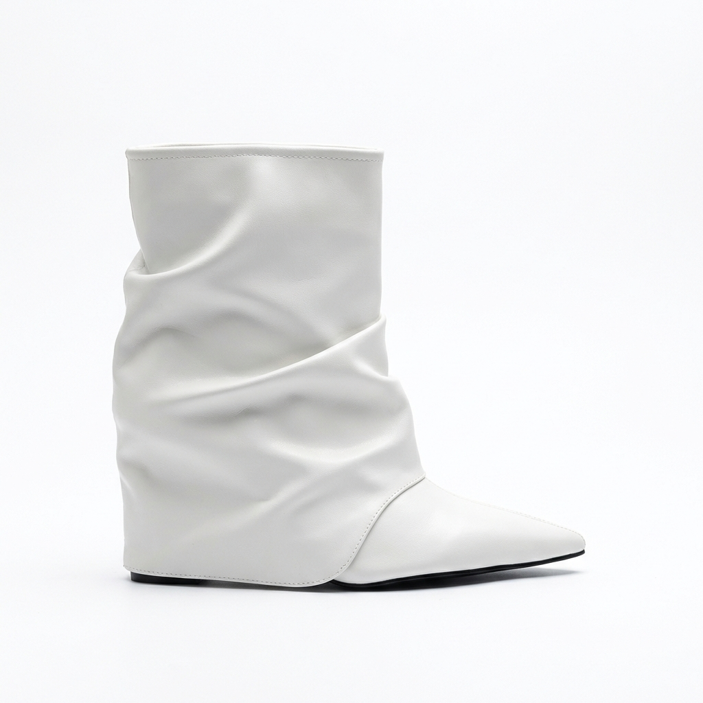 Botte haute blanc Synthétique Femme - Tige froncée, talon compensé