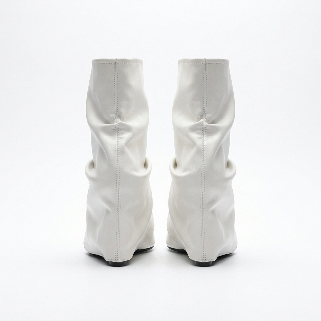 Botte haute blanc Synthétique Femme - Tige froncée, talon compensé
