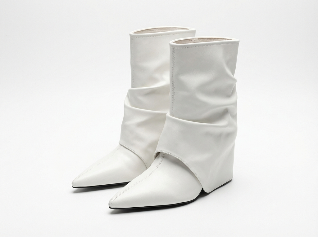 Botte haute blanc Synthétique Femme - Tige froncée, talon compensé