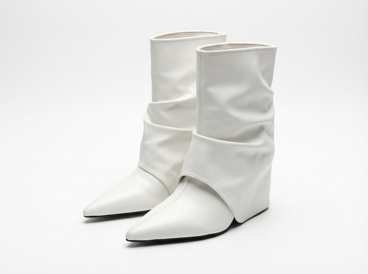Botte haute blanc Synthétique Femme - Tige froncée, talon compensé