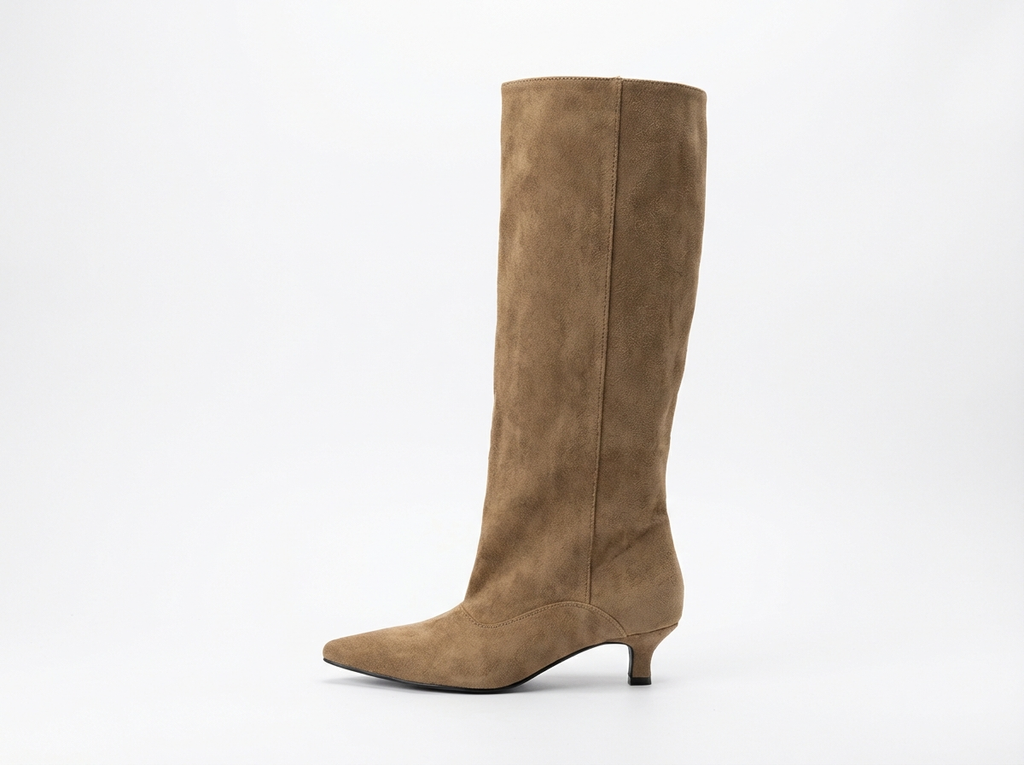 Botte haute marron clair Daim Synthétique Femme - Bout pointu