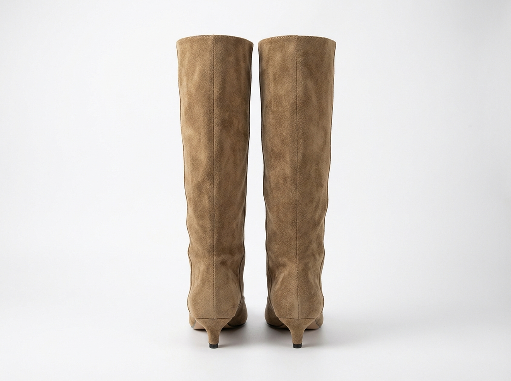 Botte haute marron clair Daim Synthétique Femme - Bout pointu