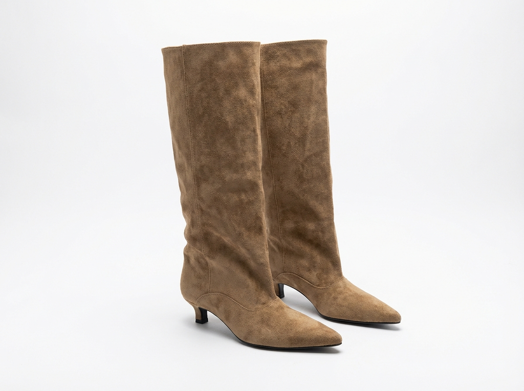 Botte haute marron clair Daim Synthétique Femme - Bout pointu