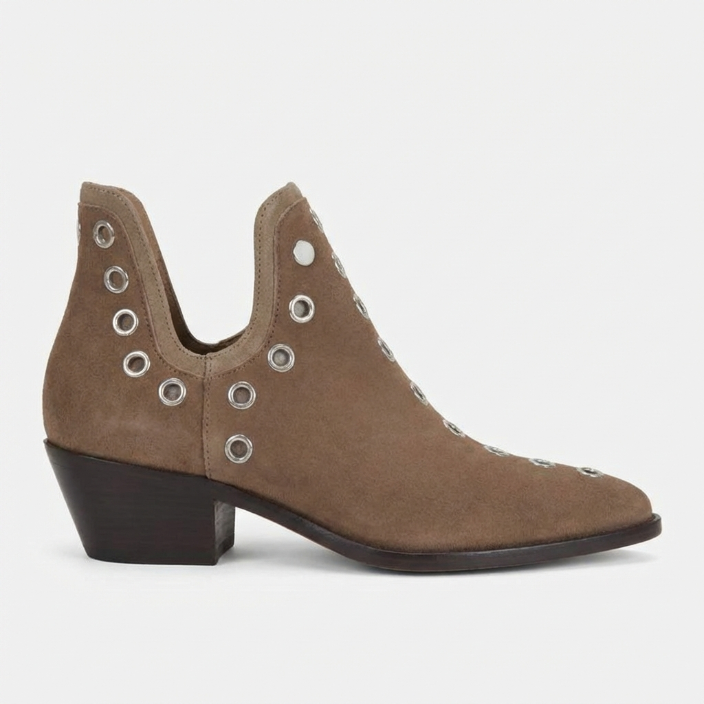 Santiag mi-haute marron Simili Cuir Femme - Œillets métalliques