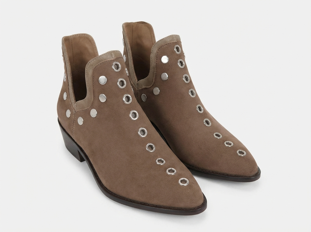 Santiag mi-haute marron Simili Cuir Femme - Œillets métalliques
