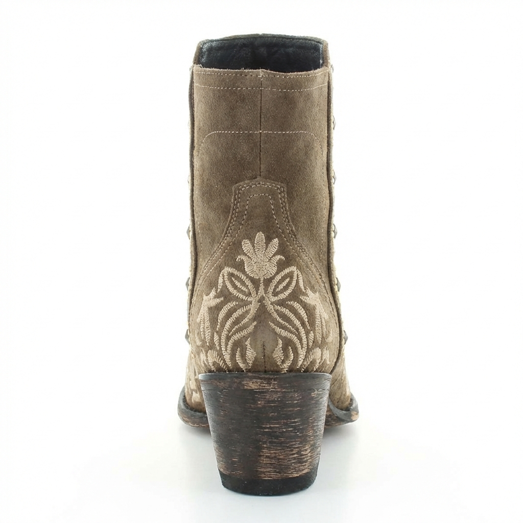 Santiag mi-haute marron Synthétique Femme - Broderies florales, clous dorés