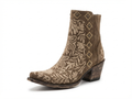 Santiag mi-haute marron Synthétique Femme - Broderies florales, clous dorés