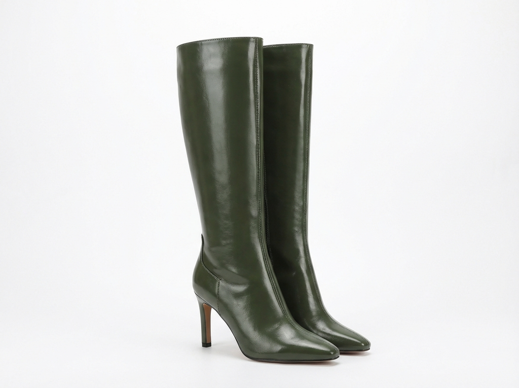 Botte haute vert Simili Cuir Femme - Talon aiguille