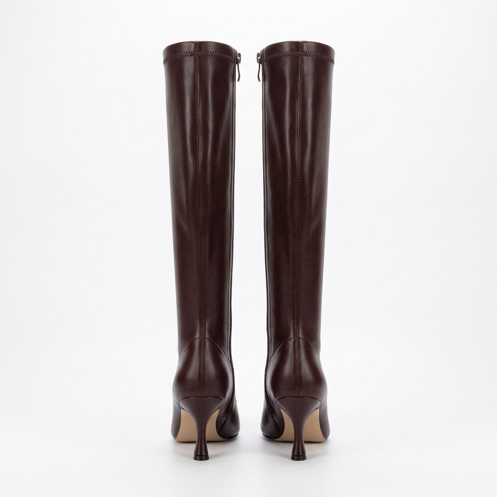 Botte haute marron foncé Simili Cuir Femme - Bout pointu, talon aiguille