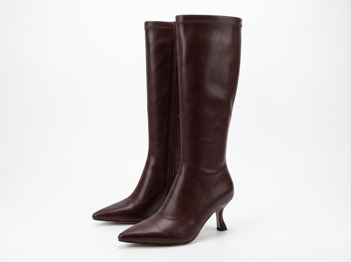 Botte haute marron foncé Simili Cuir Femme - Bout pointu, talon aiguille