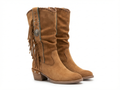 Santiag mi-haute marron clair Daim Synthétique Femme - Franges, ornements métal
