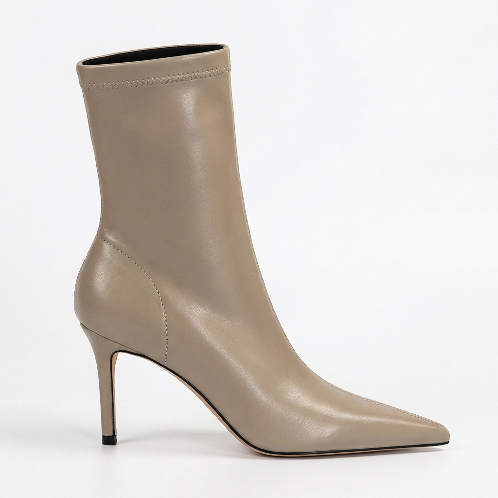 Botte haute beige Simili Cuir Femme - Talon aiguille, bout pointu