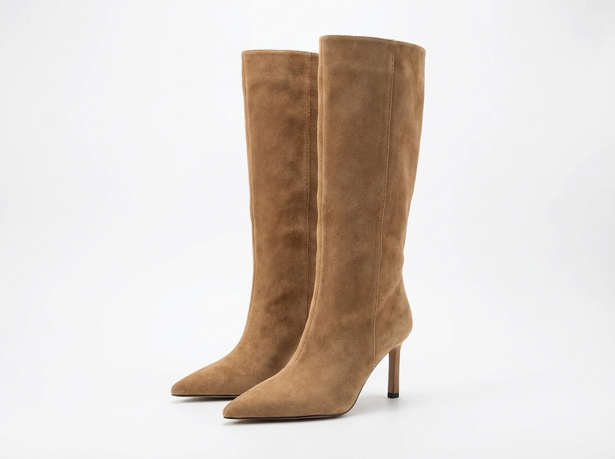 Botte haute marron clair Daim Femme - Daim camel