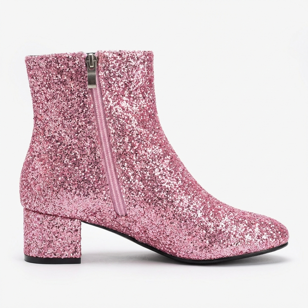 Bottine rose à paillettes Synthétique Femme - Zip