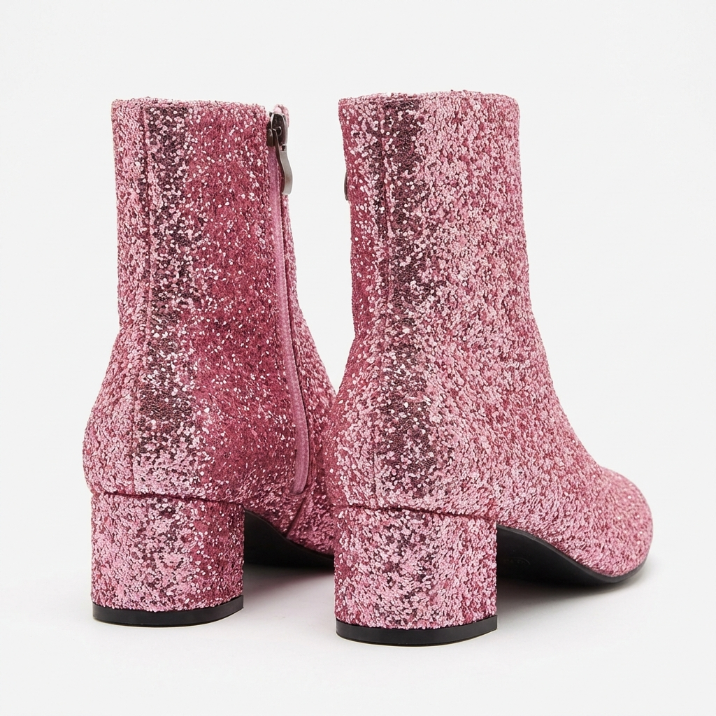 Bottine rose à paillettes Synthétique Femme - Zip