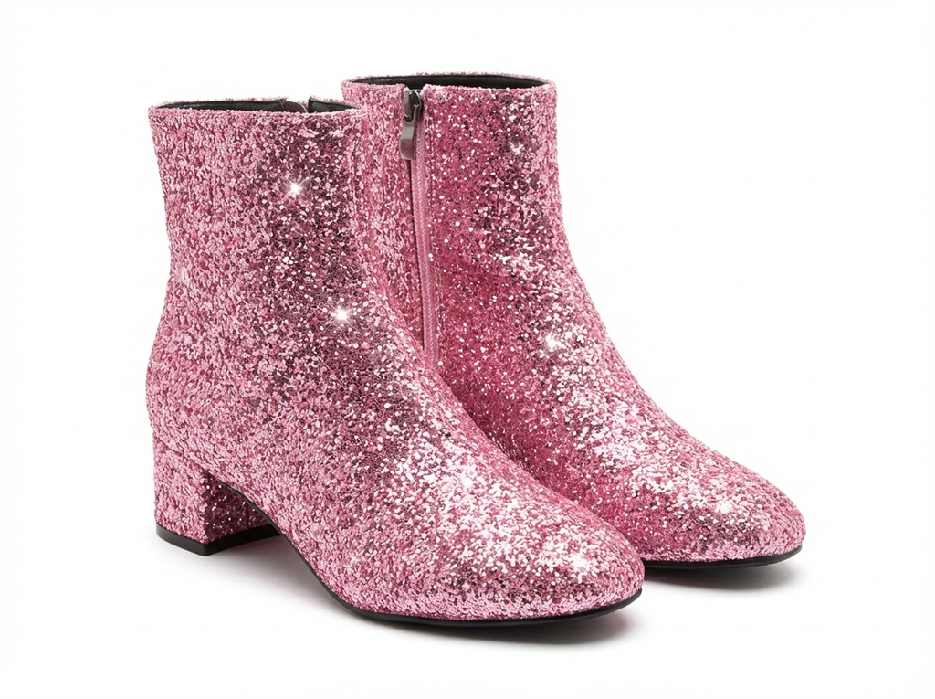 Bottine rose à paillettes Synthétique Femme - Zip