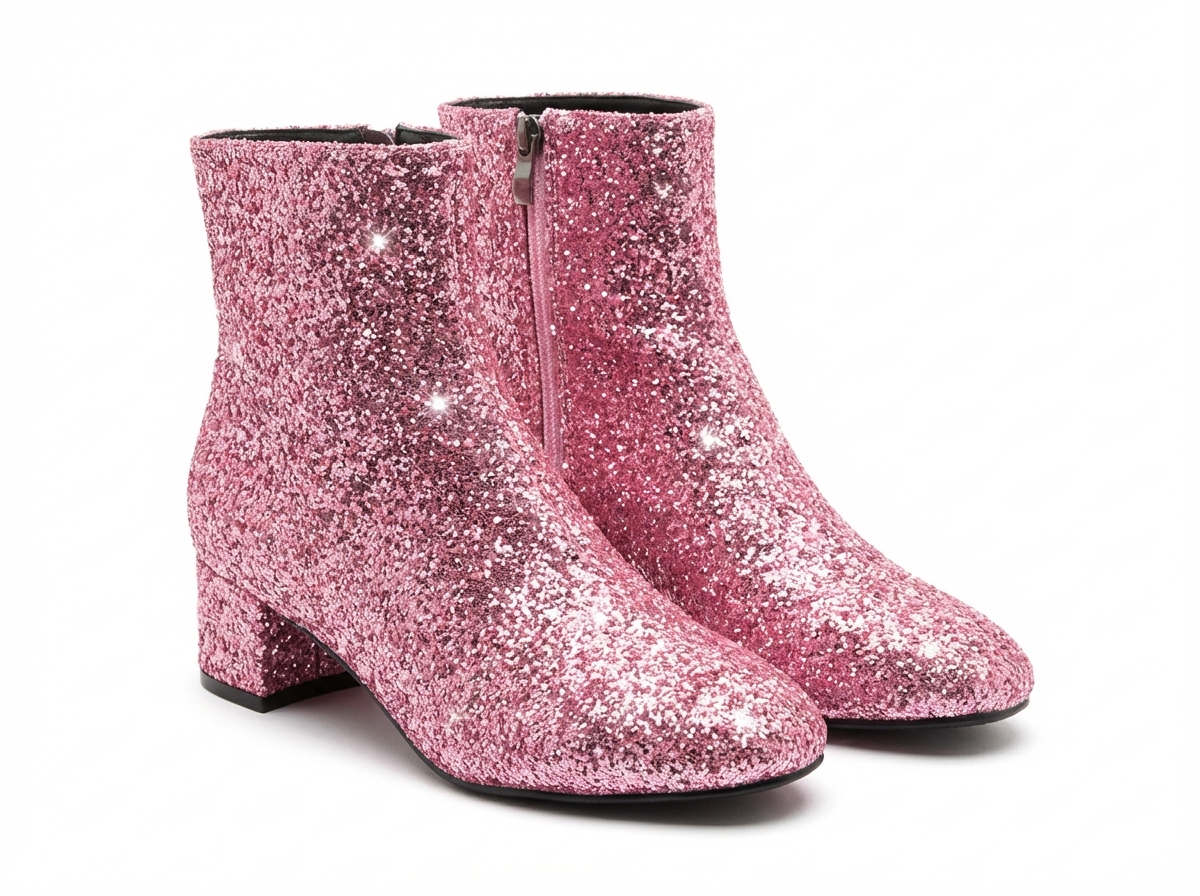 Bottine rose à paillettes Synthétique Femme - Zip