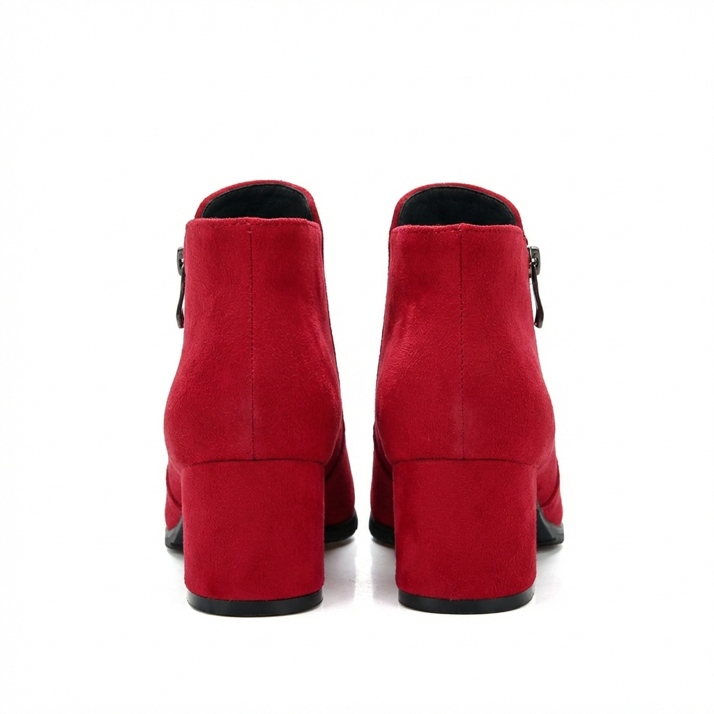 Bottine rouge Daim Synthétique Femme - Talon carré
